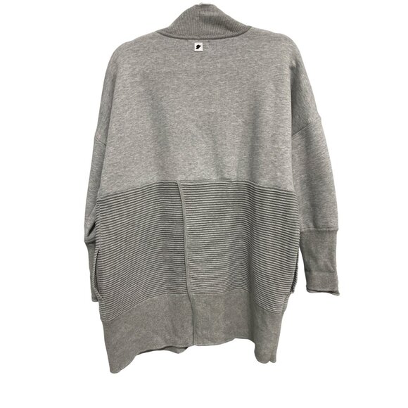 Fundamental Performance Ribbed Cardigan Sweater Womens Large Gray Cozy Relaxed - Picture 2 of 9